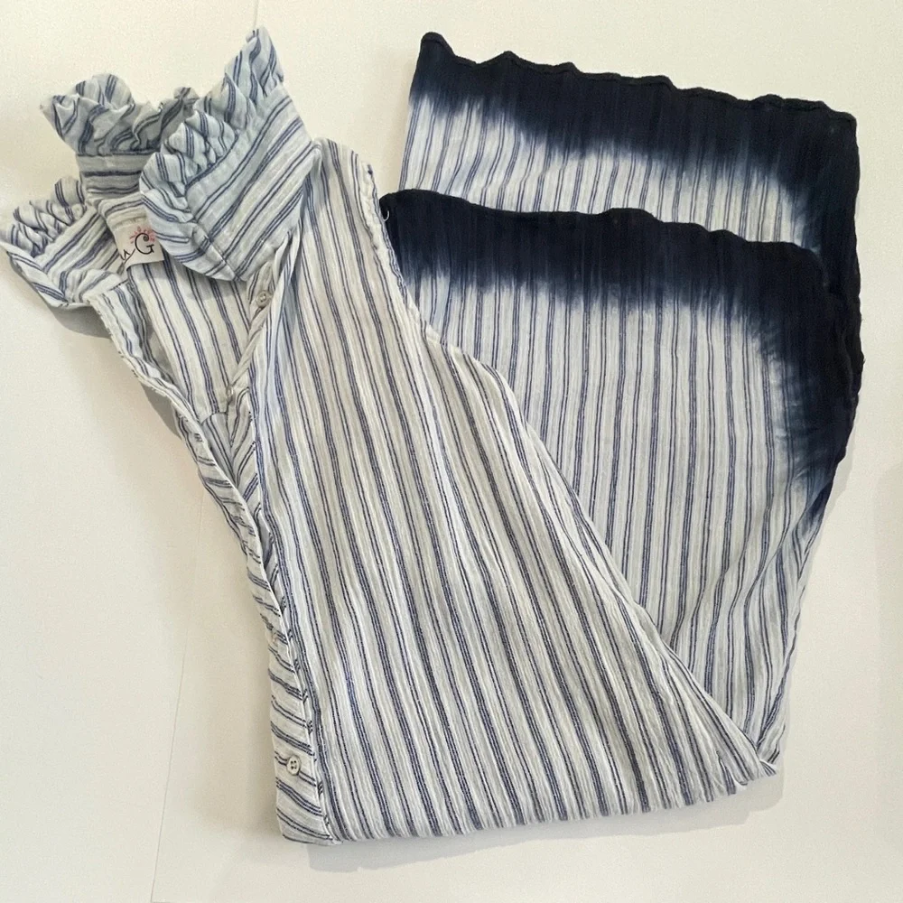 Emma G Blue Striped Cotton Sleeveless Dress - Picture 12 of 14